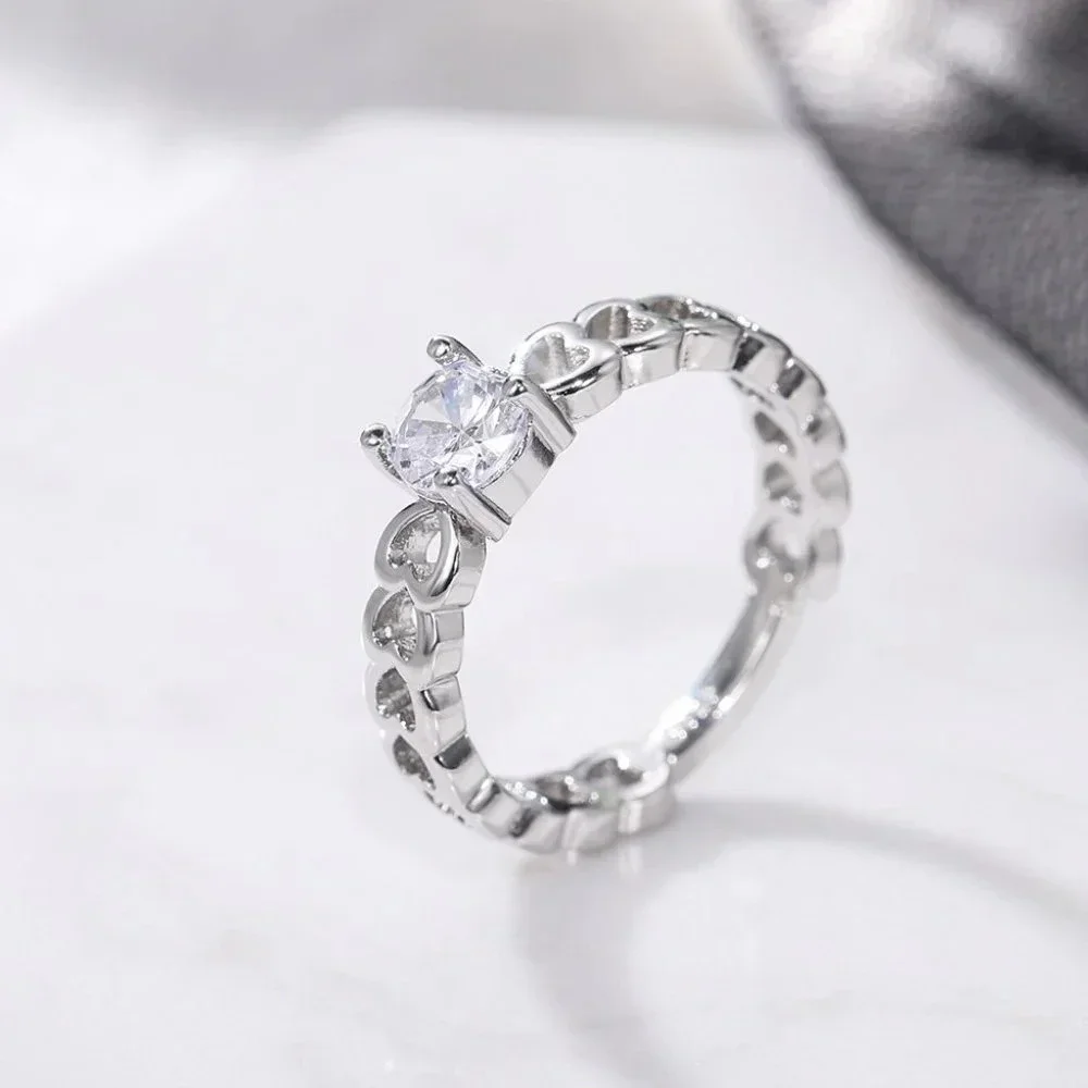 😍Lovely Anillos Hollow Heart Round Cut Moissanite Eternity Ring for Women, K770_6